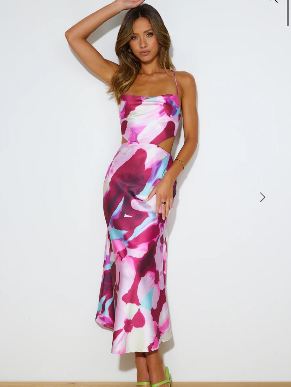 Hello Molly LOVER LOOKS SATIN MAXI DRESS MULTI SZ US 6 Pink Floral Print